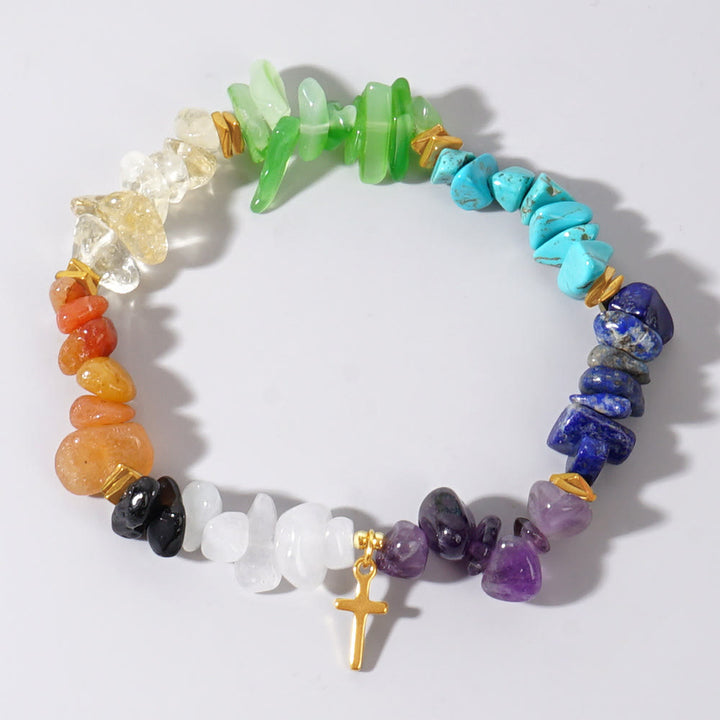 Olivenorma Healing Crystal Rainbow Gravel Cross Stretch Bracelet - image 3