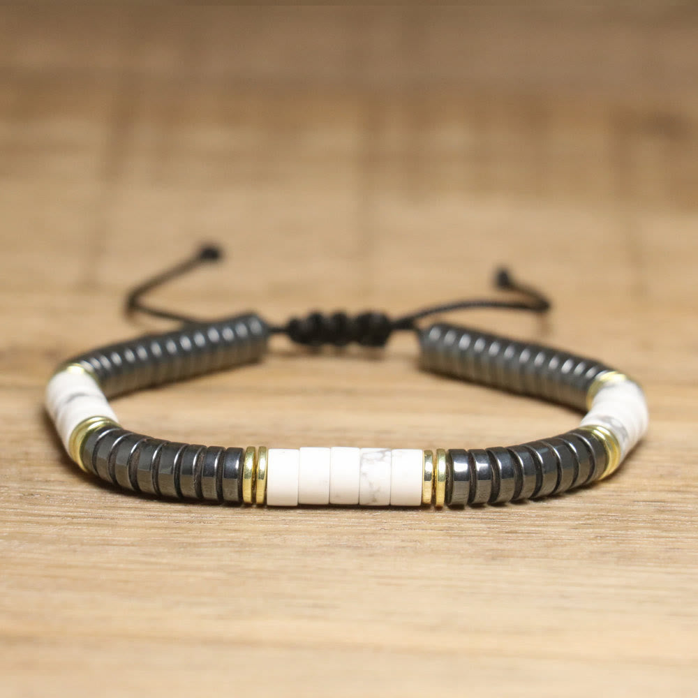 Olivenorma Nautral Crystal Adjustable Beaded Braided Bracelet - Howlite + Hematite - image 16