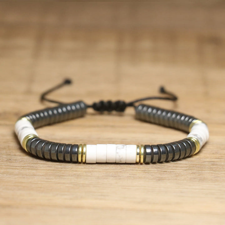 Olivenorma Nautral Crystal Adjustable Beaded Braided Bracelet - Howlite + Hematite - image 16