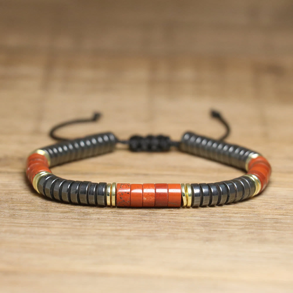 Olivenorma Nautral Crystal Adjustable Beaded Braided Bracelet - Red Jasper + Hematite - image 8