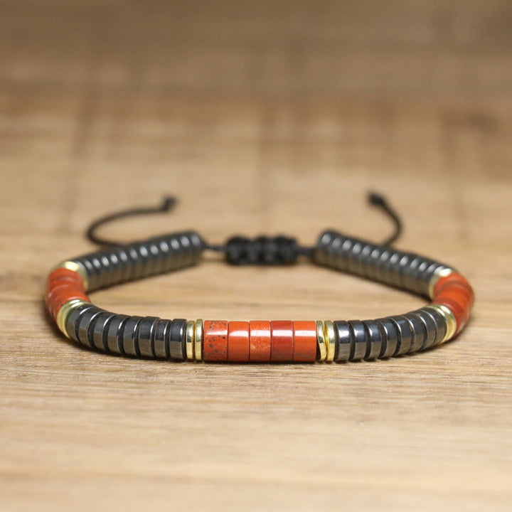 Olivenorma Nautral Crystal Adjustable Beaded Braided Bracelet - Red Jasper + Hematite - image 8