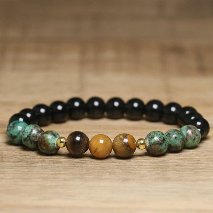 Olivenorma Natural Tiger Eye African Turquoise Healing Beaded Bracelet - Natural Stone - image 0