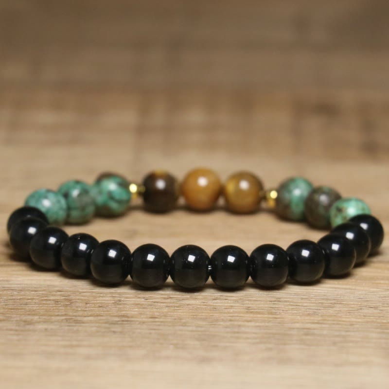 Olivenorma Natural Tiger Eye African Turquoise Healing Beaded Bracelet - image 3