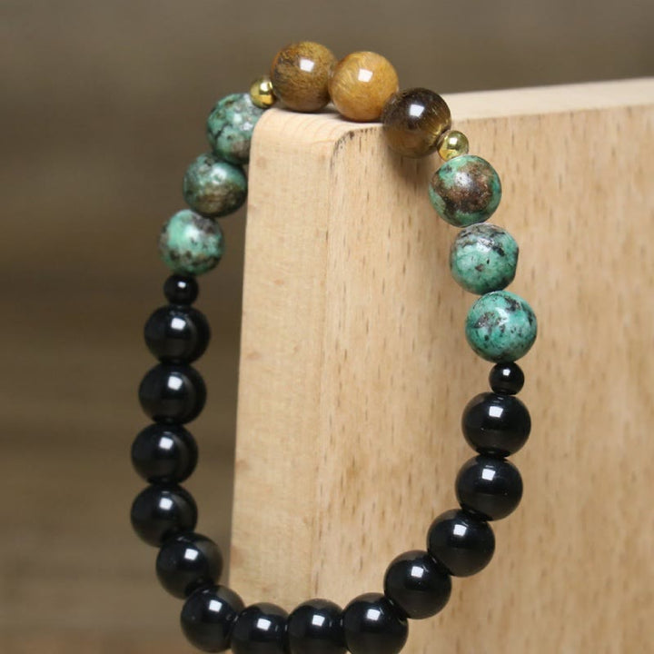 Olivenorma Natural Tiger Eye African Turquoise Healing Beaded Bracelet - image 4