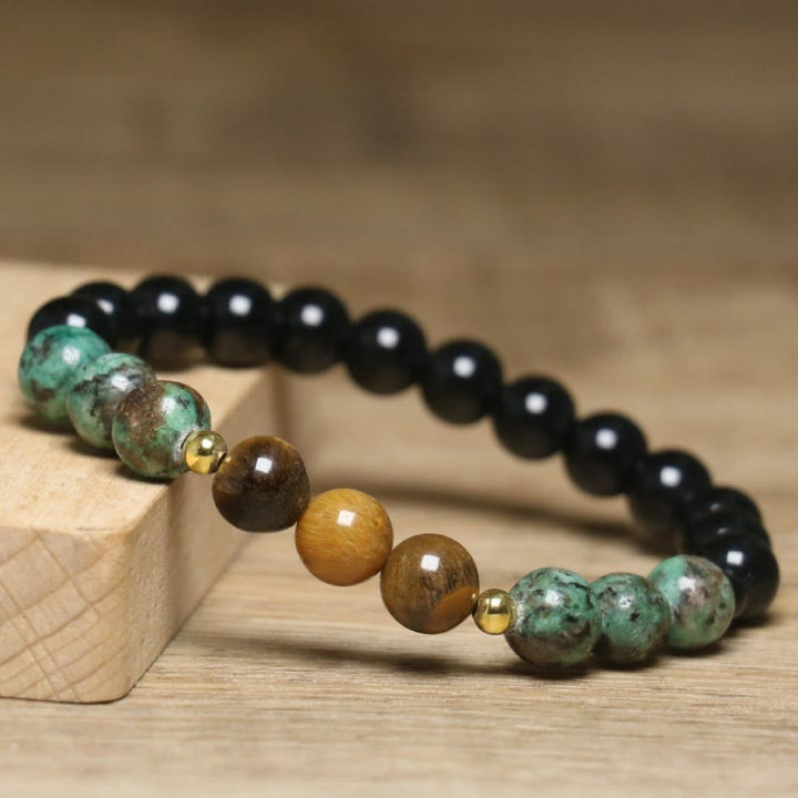 Olivenorma Natural Tiger Eye African Turquoise Healing Beaded Bracelet - image 2