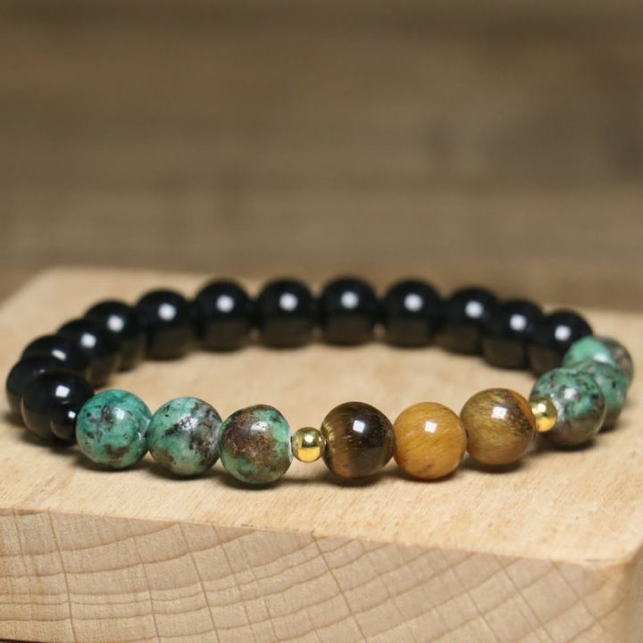 Olivenorma Natural Tiger Eye African Turquoise Healing Beaded Bracelet - image 1