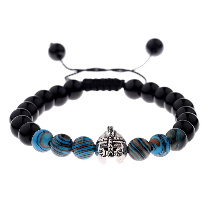 Olivenorma 8mm Adjustable Gemstone Spartan Warrior Helmet Bracelet - Obsidian+Blue Resin Beads+Silver Helmet - image 21
