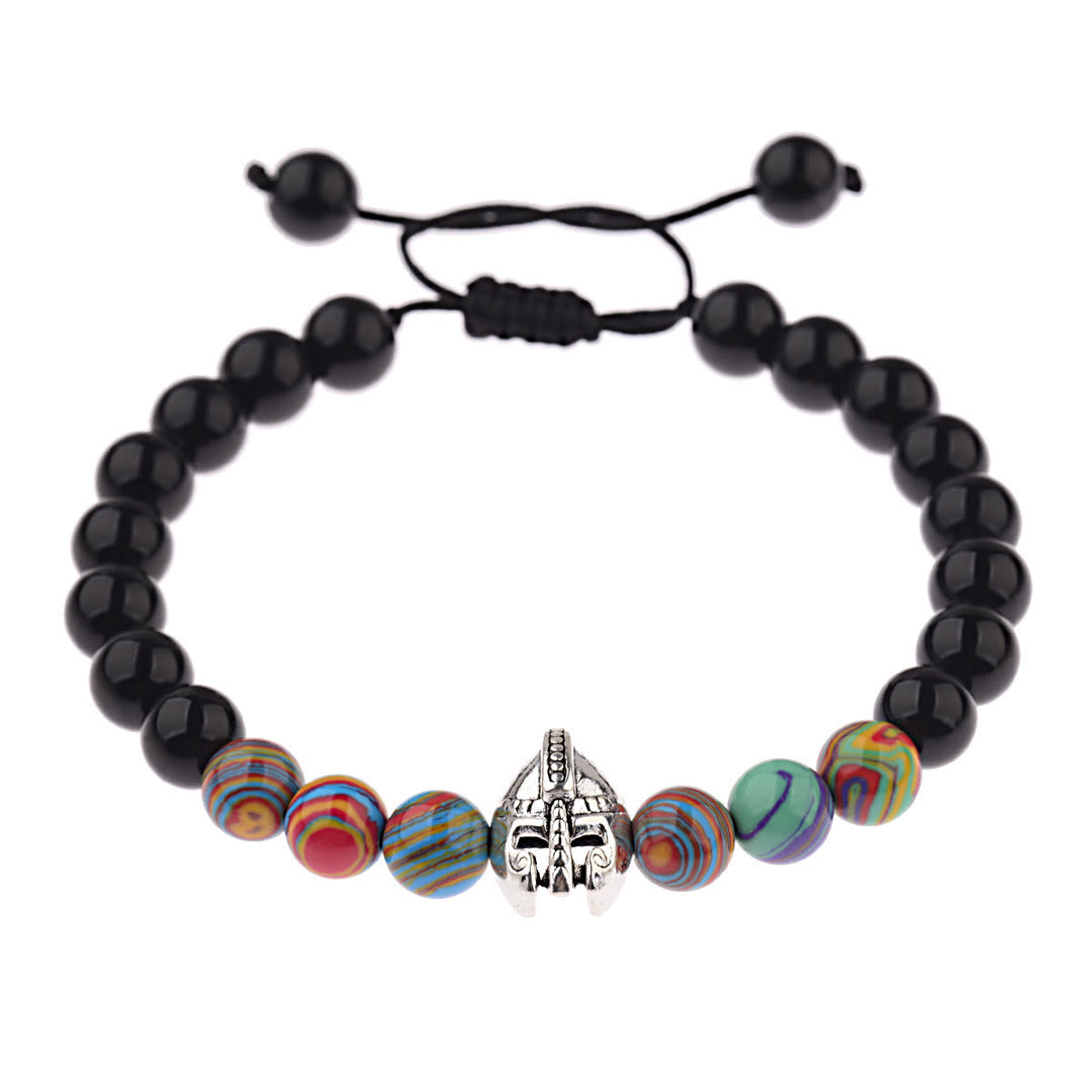 Olivenorma 8mm Adjustable Gemstone Spartan Warrior Helmet Bracelet - Obsidian+Rainbow Resin Beads+Silver Helmet - image 25