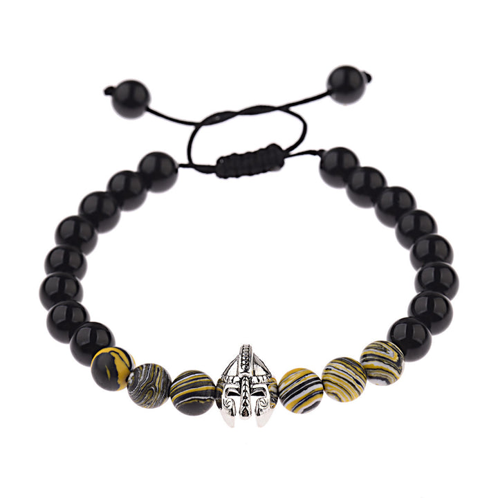 Olivenorma 8mm Adjustable Gemstone Spartan Warrior Helmet Bracelet - Obsidian+Yellow Resin Beads+Silver Helmet - image 24