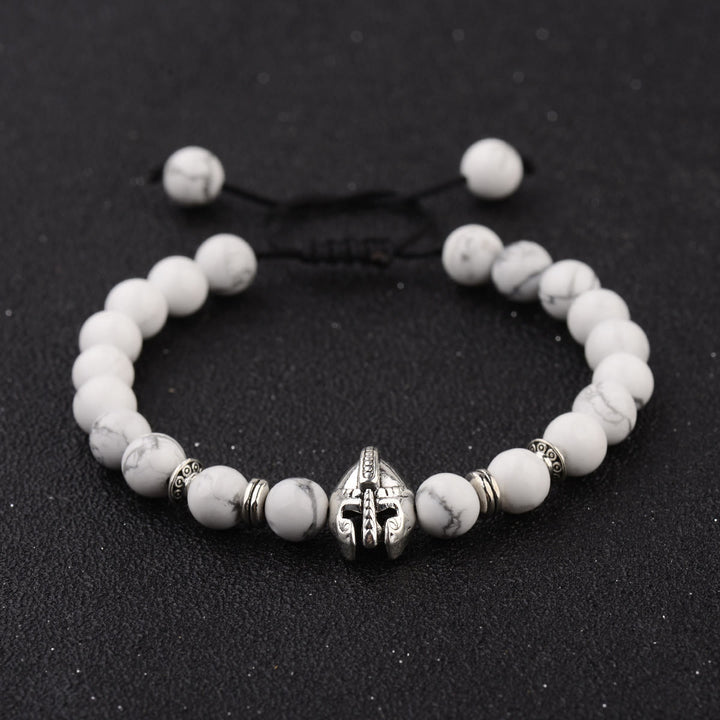 Olivenorma 8mm Adjustable Gemstone Spartan Warrior Helmet Bracelet - Howlite+Silver Helmet - image 18
