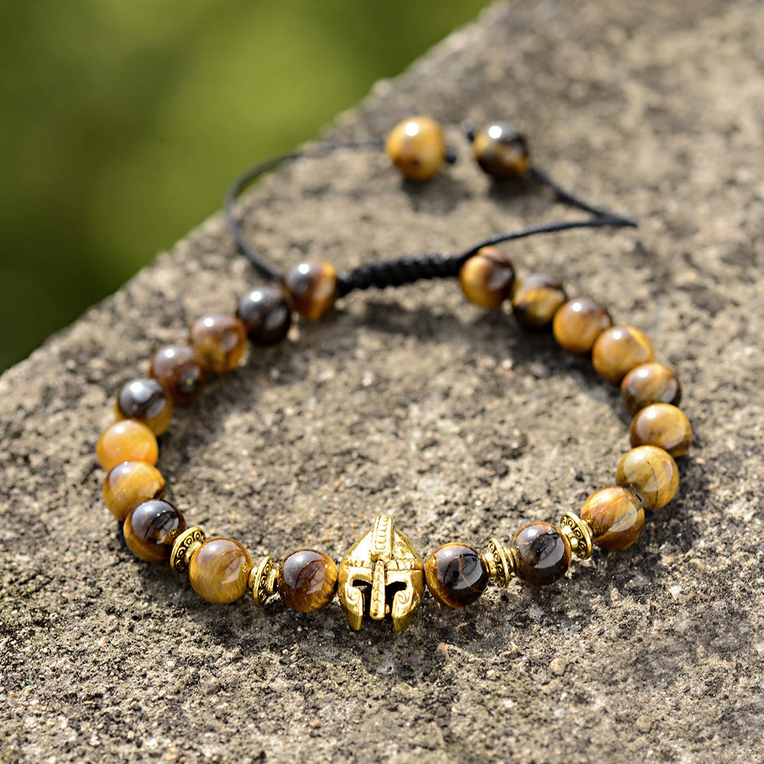 Olivenorma 8mm Adjustable Gemstone Spartan Warrior Helmet Bracelet - Tiger Eye+Golden Helmet - image 7