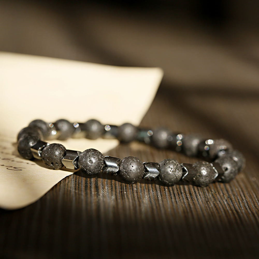 Olivenorma 8mm Lava Stone Hematite Stretch Beaded Bracelet - Lava Stone + Hematite - image 1