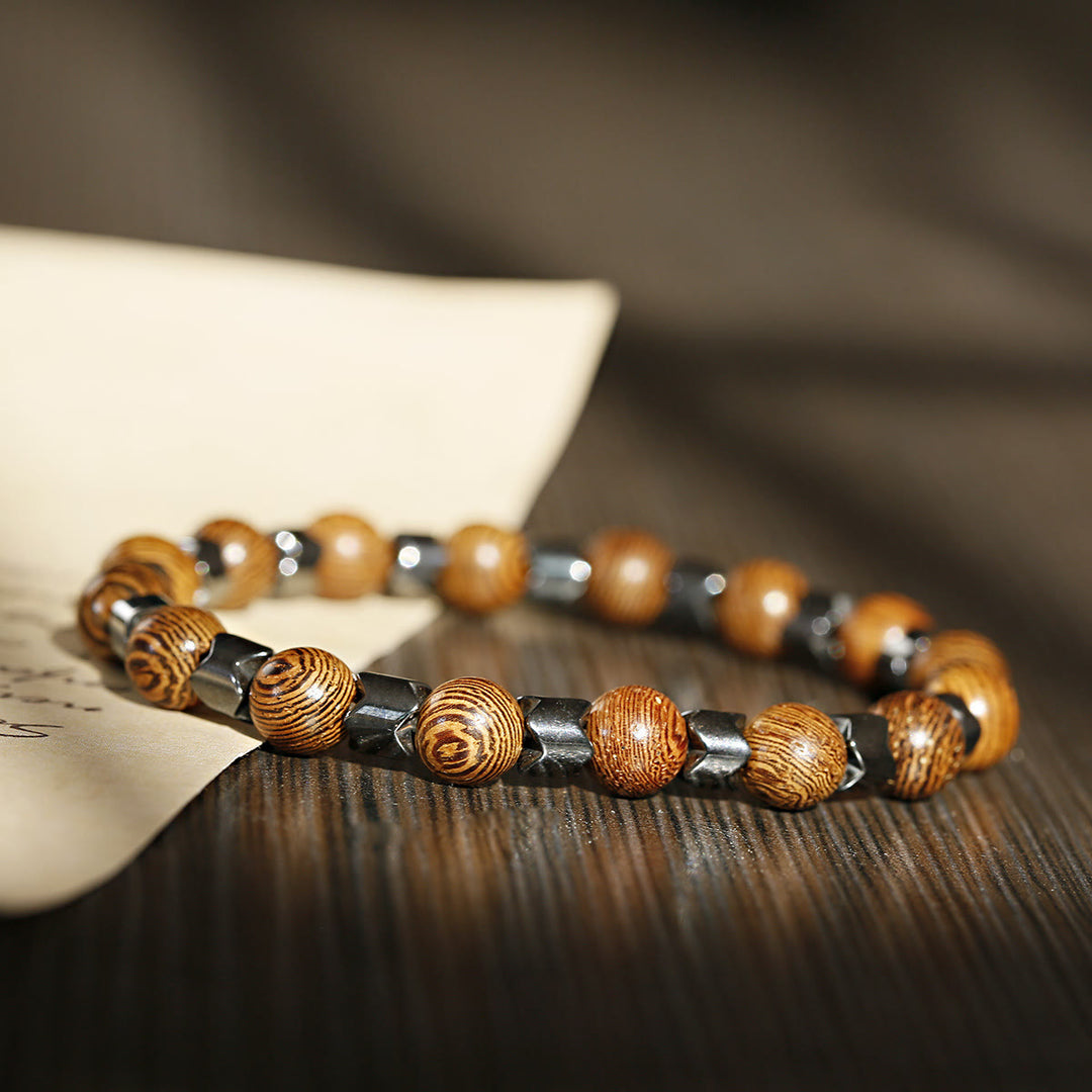 Olivenorma 8mm Lava Stone Hematite Stretch Beaded Bracelet - Hematite + Wooden Beads - image 7