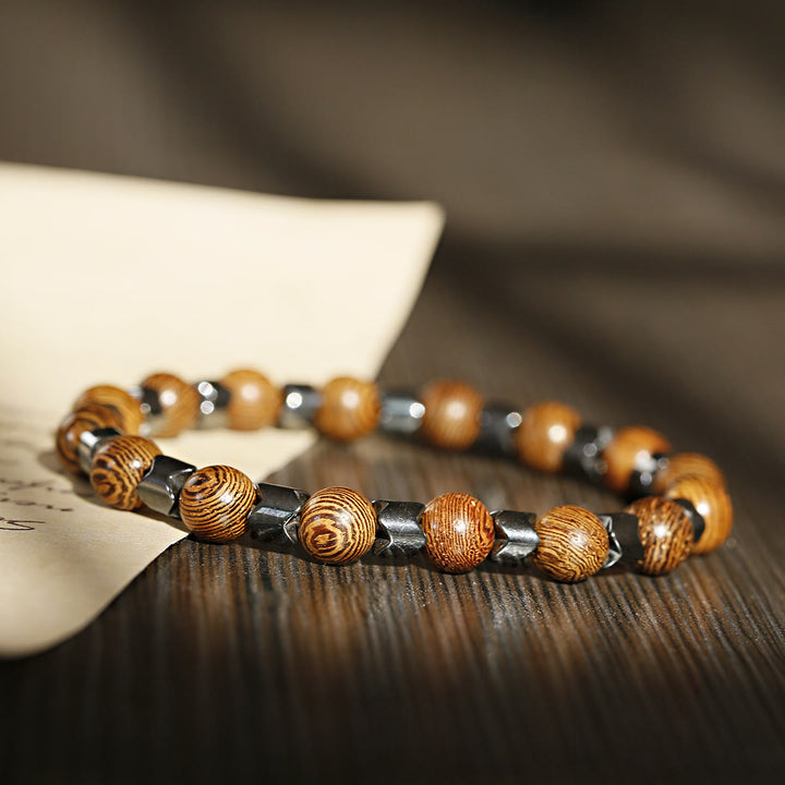 Olivenorma 8mm Lava Stone Hematite Stretch Beaded Bracelet - Hematite + Wooden Beads - image 7