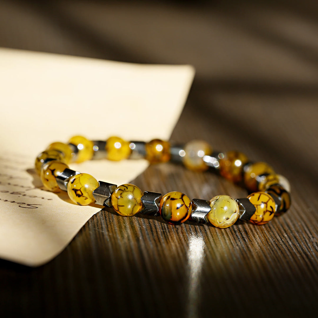 Olivenorma 8mm Lava Stone Hematite Stretch Beaded Bracelet - Amber + Hematite - image 3