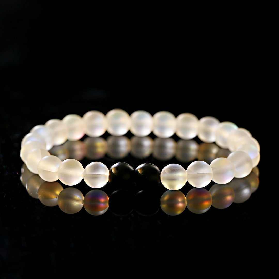 Olivenorma Moonstone Black Onyx Besties Stretch Beaded Bracelet - 2 Black Onyx Beads + Moonstone - image 0