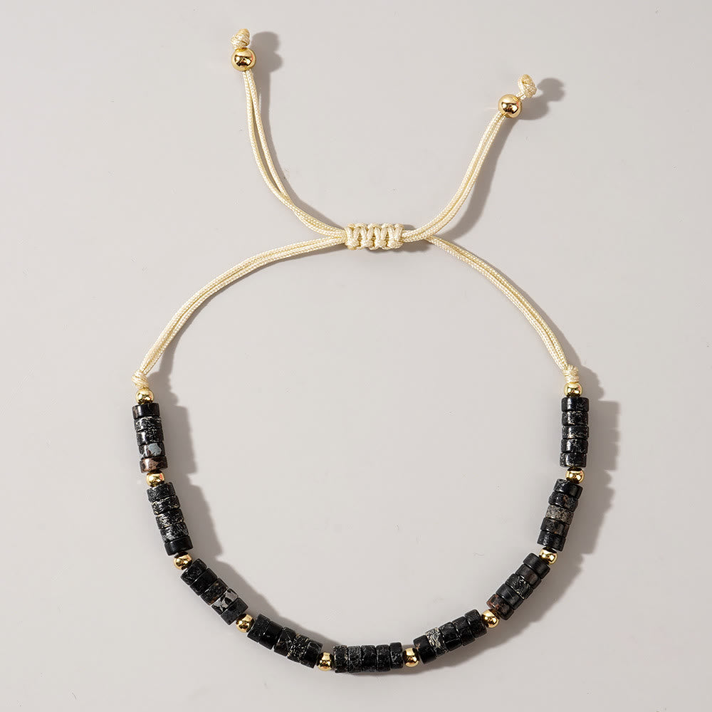 Olivenorma 3mm Mini Gems Natural Crystal Adjustable Beaded Bracelet - Snowflake Obsidian - image 9