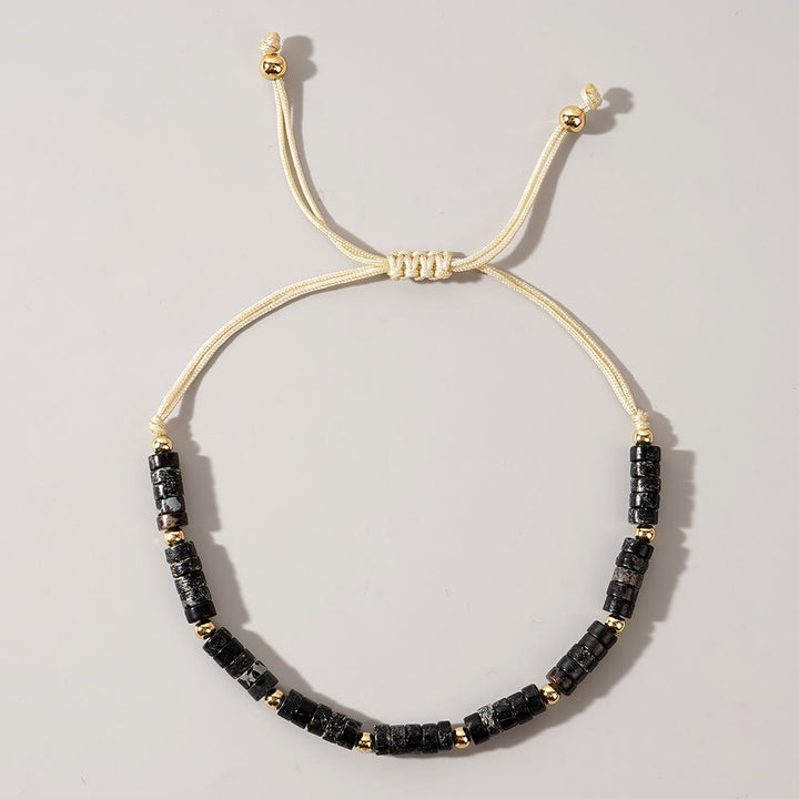 Olivenorma 3mm Mini Gems Natural Crystal Adjustable Beaded Bracelet - Snowflake Obsidian - image 9