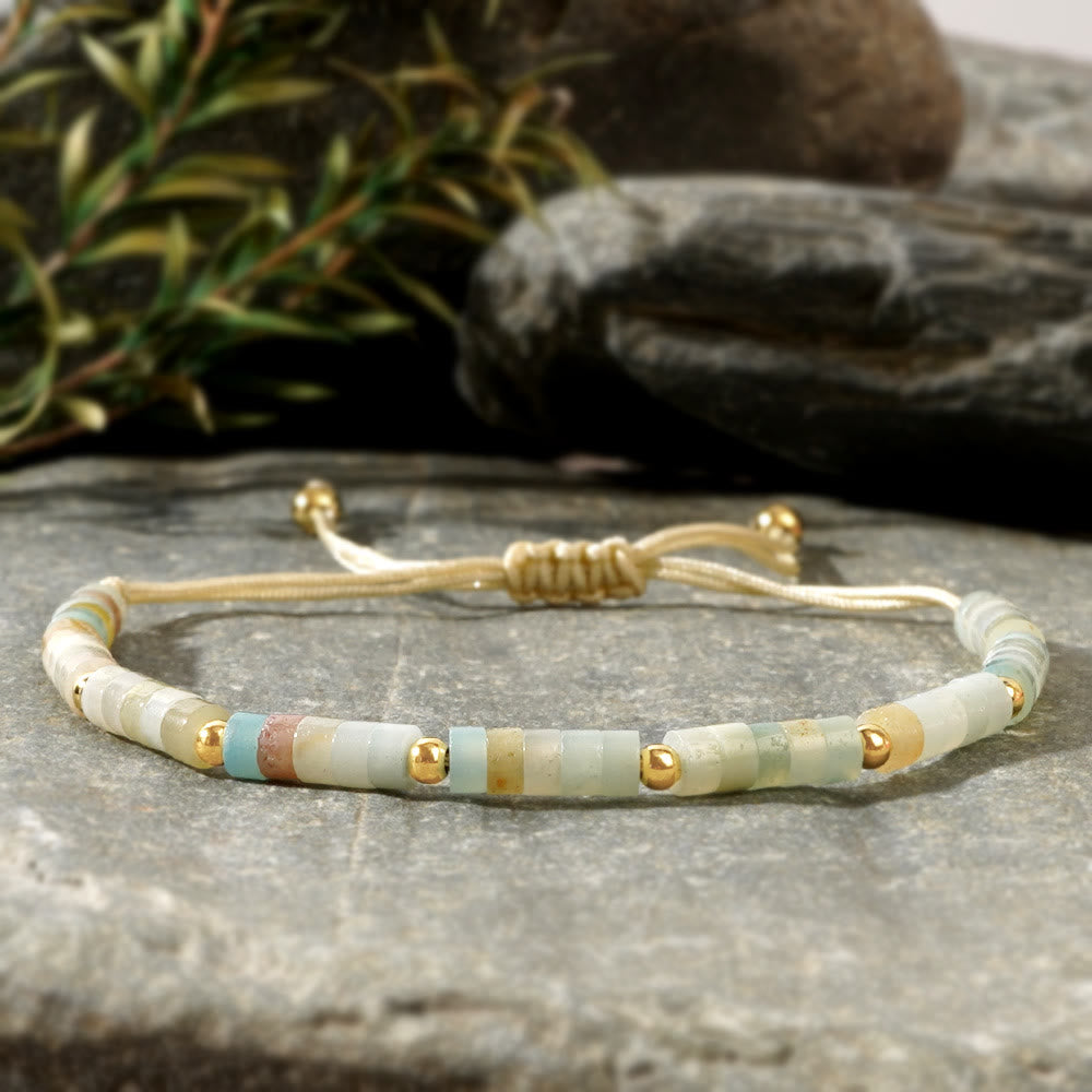 Olivenorma 3mm Mini Gems Natural Crystal Adjustable Beaded Bracelet - Amazonite - image 1