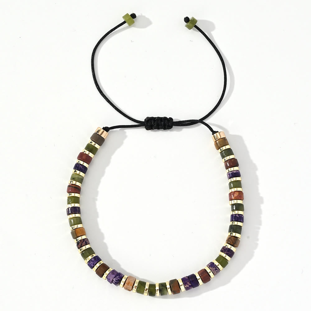 Olivenorma Mini Beaded Hematite Gemstone Trendy Beaded Bracelet - Purple Emperor Stone+Green Jade+Hematite - image 8