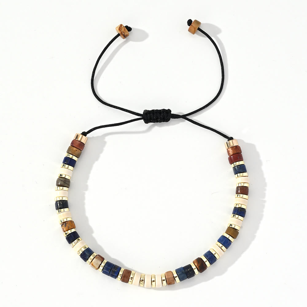 Olivenorma Mini Beaded Hematite Gemstone Trendy Beaded Bracelet - Lapis Lazuli+White Jade+Hematite - image 1