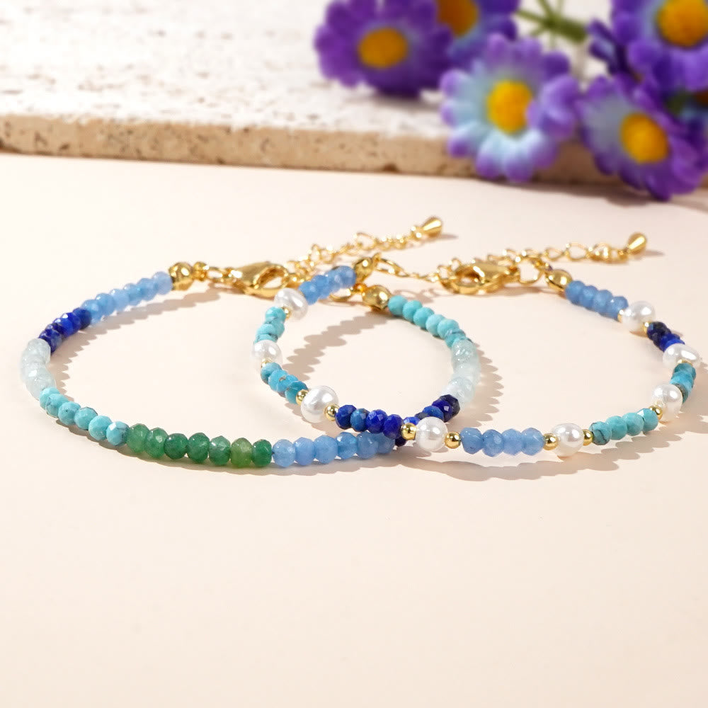 Olivenorma Boho Style 2Pcs Aquamarine Turquoise Beaded Bracelet - image 2
