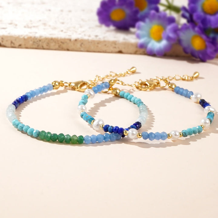 Olivenorma Boho Style 2Pcs Aquamarine Turquoise Beaded Bracelet - image 2