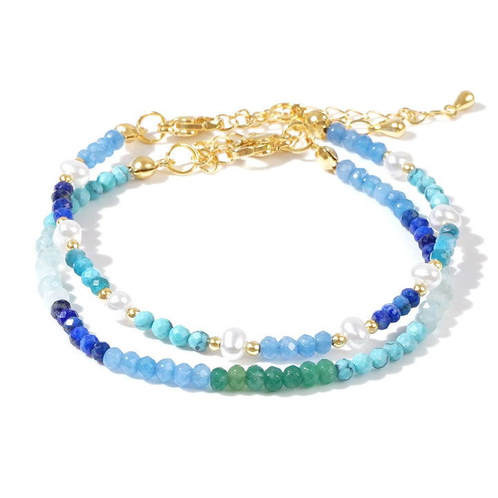 Olivenorma Boho Style 2Pcs Aquamarine Turquoise Beaded Bracelet - image 4