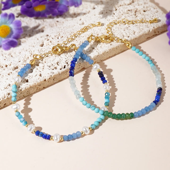 Olivenorma Boho Style 2Pcs Aquamarine Turquoise Beaded Bracelet - 2Pcs Boho Bracelet Set - image 0