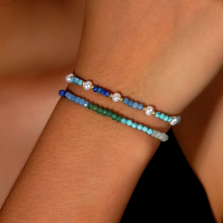 Olivenorma Boho Style 2Pcs Aquamarine Turquoise Beaded Bracelet - image 1