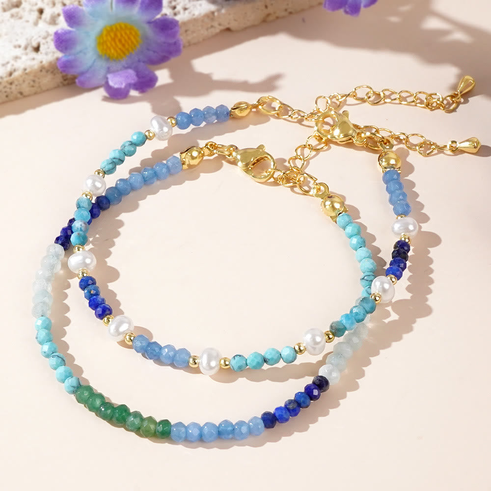 Olivenorma Boho Style 2Pcs Aquamarine Turquoise Beaded Bracelet - image 3