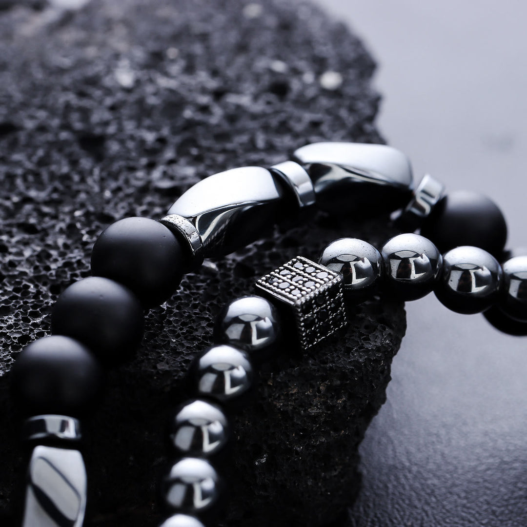 Olivenorma 2Pcs Mens Hematite Black Onyx Stretch Beaded Bracelet - image 6