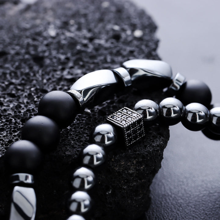 Olivenorma 2Pcs Mens Hematite Black Onyx Stretch Beaded Bracelet - image 6