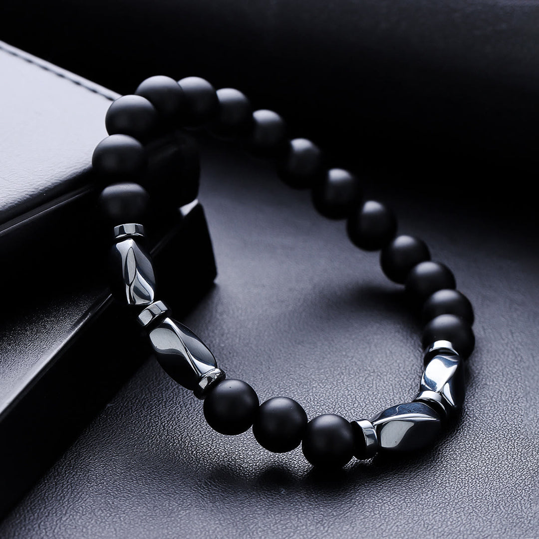 Olivenorma 2Pcs Mens Hematite Black Onyx Stretch Beaded Bracelet - image 3
