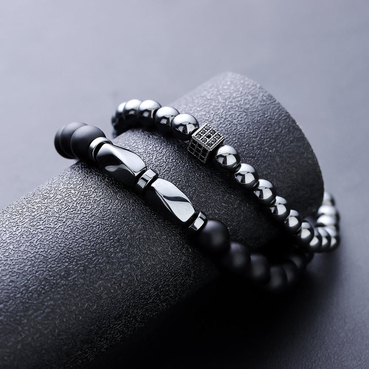 Olivenorma 2Pcs Mens Hematite Black Onyx Stretch Beaded Bracelet - image 5