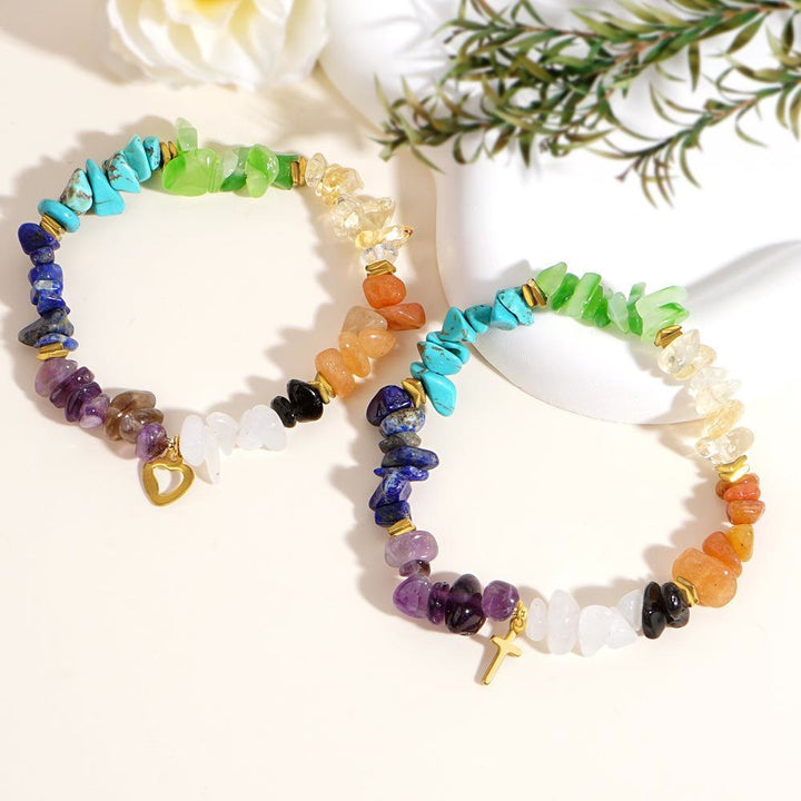 Olivenorma Healing Crystal Rainbow Gravel Cross Stretch Bracelet - image 0
