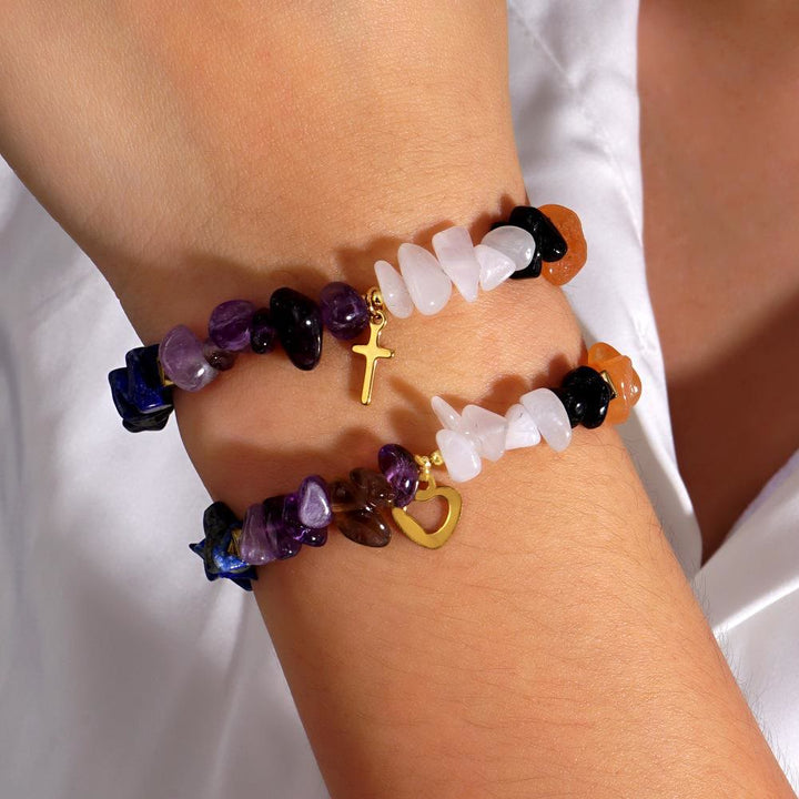 Olivenorma Healing Crystal Rainbow Gravel Cross Stretch Bracelet - image 8