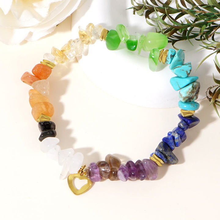 Olivenorma Healing Crystal Rainbow Gravel Cross Stretch Bracelet - Heart Bracelet - image 5