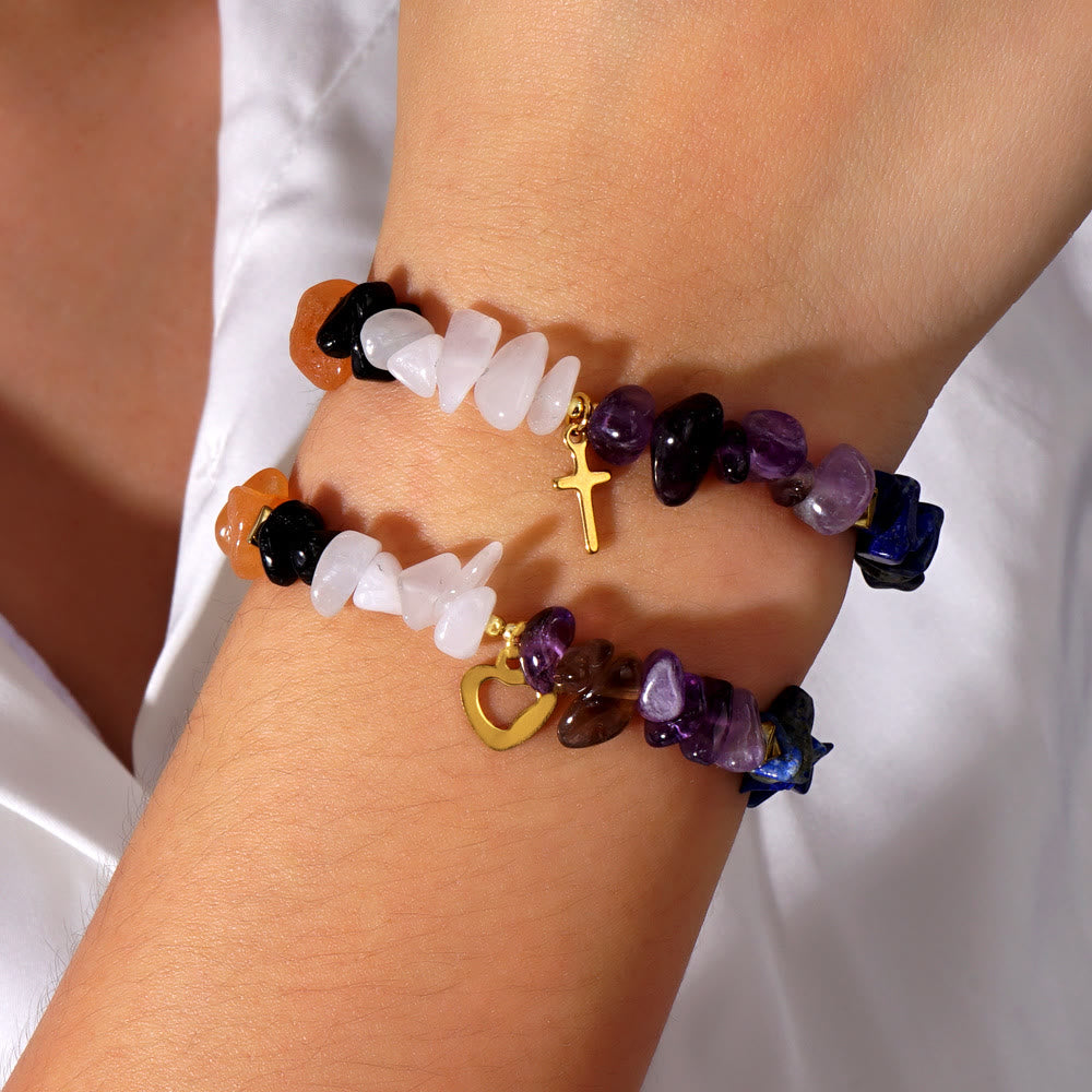 Olivenorma Healing Crystal Rainbow Gravel Cross Stretch Bracelet - image 7