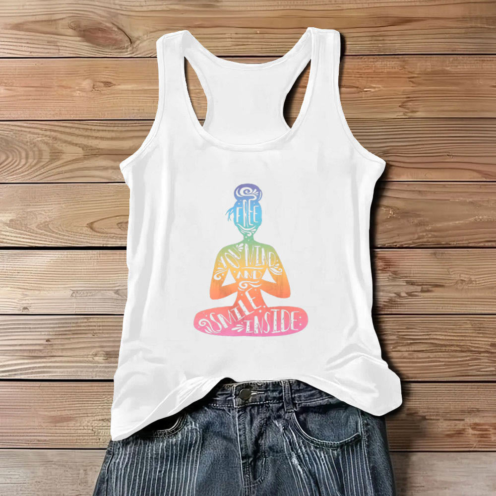 Olivenorma "FREE YOUR MIND AND SMILE INSIDE" Chakra Meditation Tank Top - White - 3XL - image 5