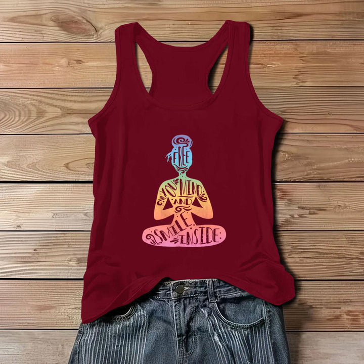 Olivenorma "FREE YOUR MIND AND SMILE INSIDE" Chakra Meditation Tank Top - Red - 3XL - image 0