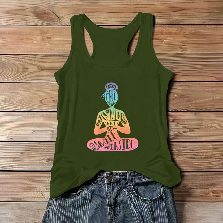 Olivenorma "FREE YOUR MIND AND SMILE INSIDE" Chakra Meditation Tank Top - Green - 3XL - image 11