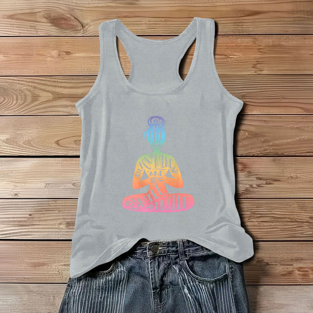 Olivenorma "FREE YOUR MIND AND SMILE INSIDE" Chakra Meditation Tank Top - Gray - 3XL - image 9