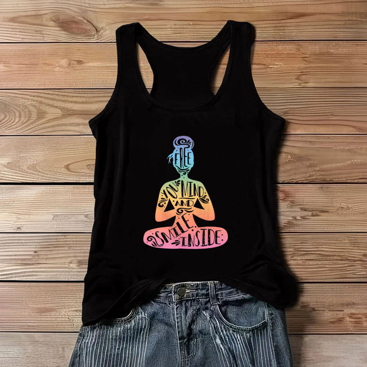 Olivenorma "FREE YOUR MIND AND SMILE INSIDE" Chakra Meditation Tank Top - Black - 3XL - image 7
