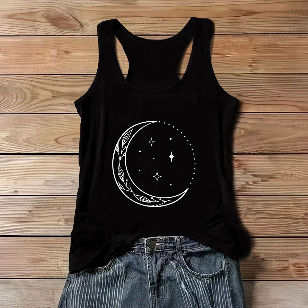 Olivenorma Crescent Moon Stars Celestial Ladies Shirt Yoga Tank Top - Black - 3XL - image 0
