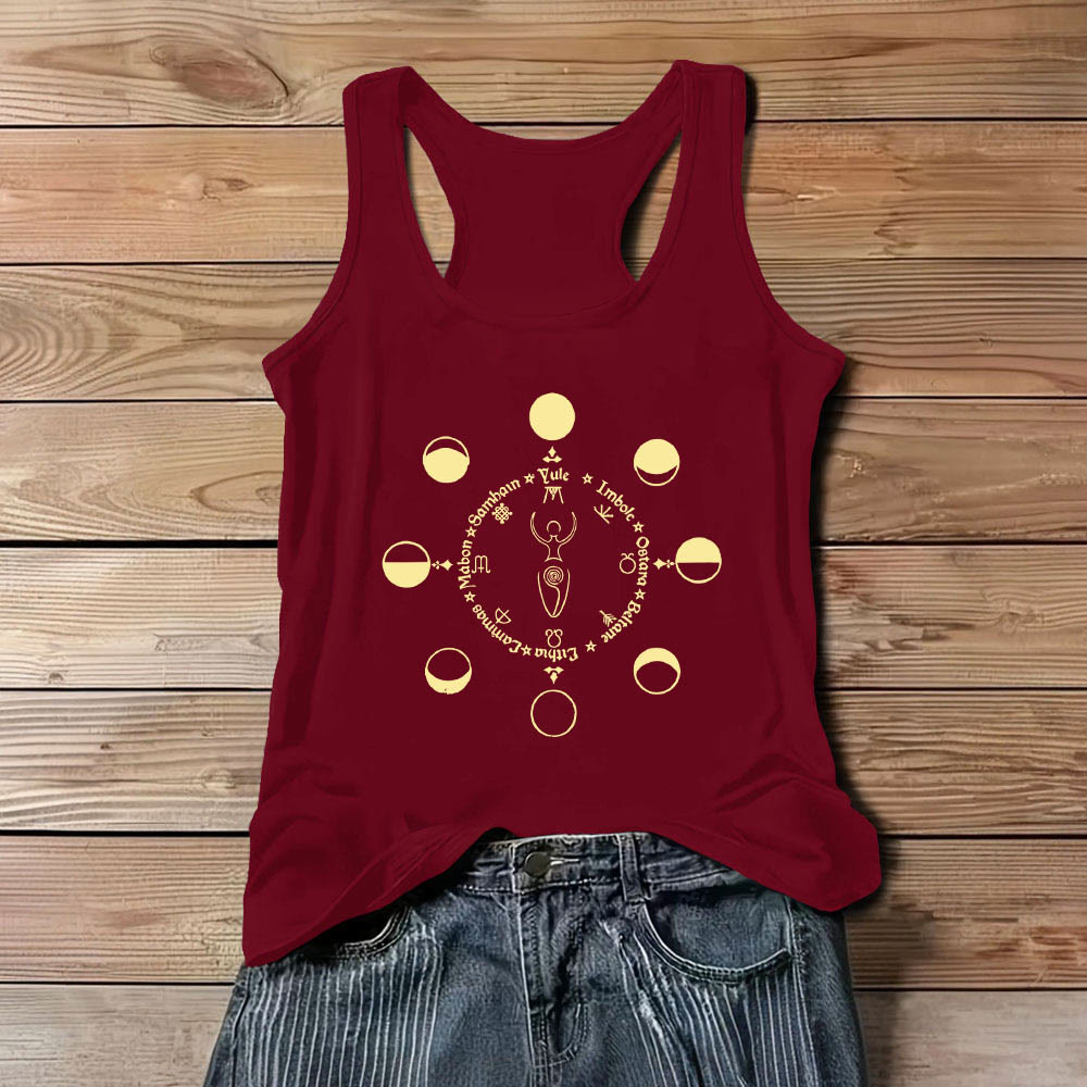 Olivenorma Wheel of the Year Lunar Phases Goddess Feminine Power Tank Top - Red - 3XL - image 8