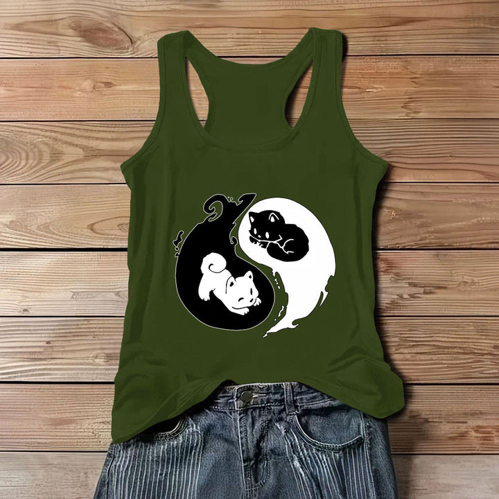 Olivenorma Black & White Yin-Yang Cat Philosophy Tank Top Shirt - Green - 3XL - image 10