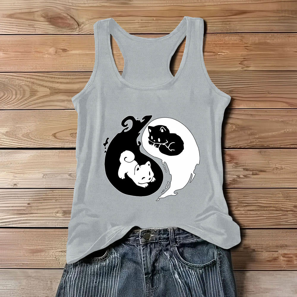 Olivenorma Black & White Yin-Yang Cat Philosophy Tank Top Shirt - Gray - 3XL - image 0