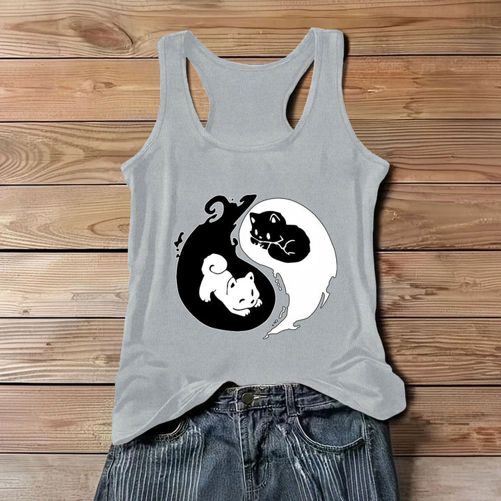 Olivenorma Black & White Yin-Yang Cat Philosophy Tank Top Shirt - Gray - 3XL - image 0