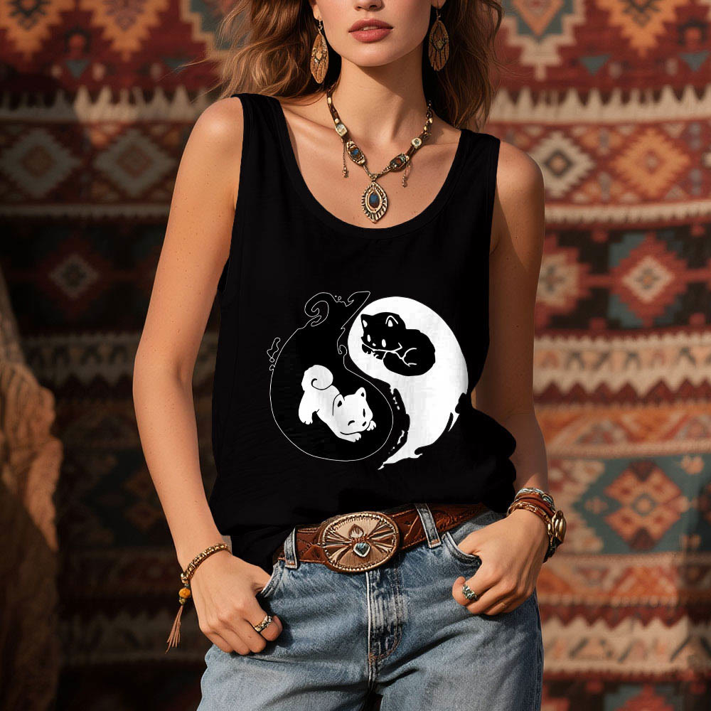 Olivenorma Black & White Yin-Yang Cat Philosophy Tank Top Shirt - image 7